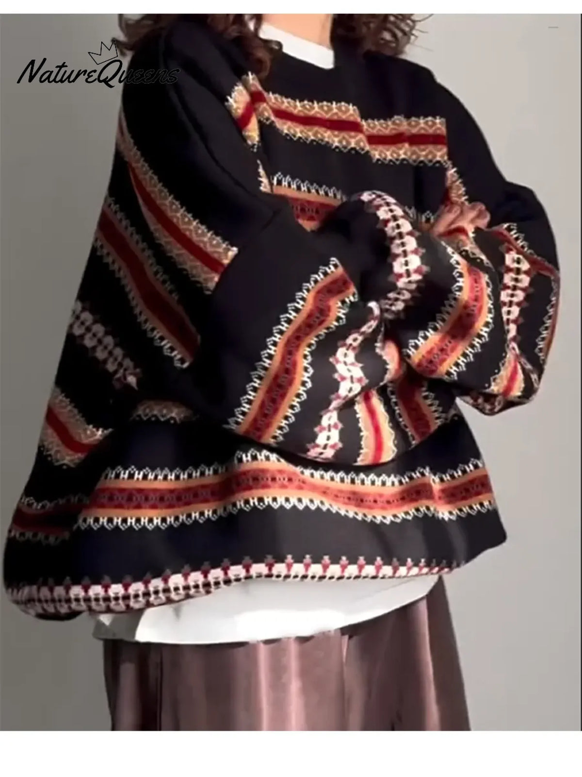 Women's Geometric Print Loose Pullover Sweater