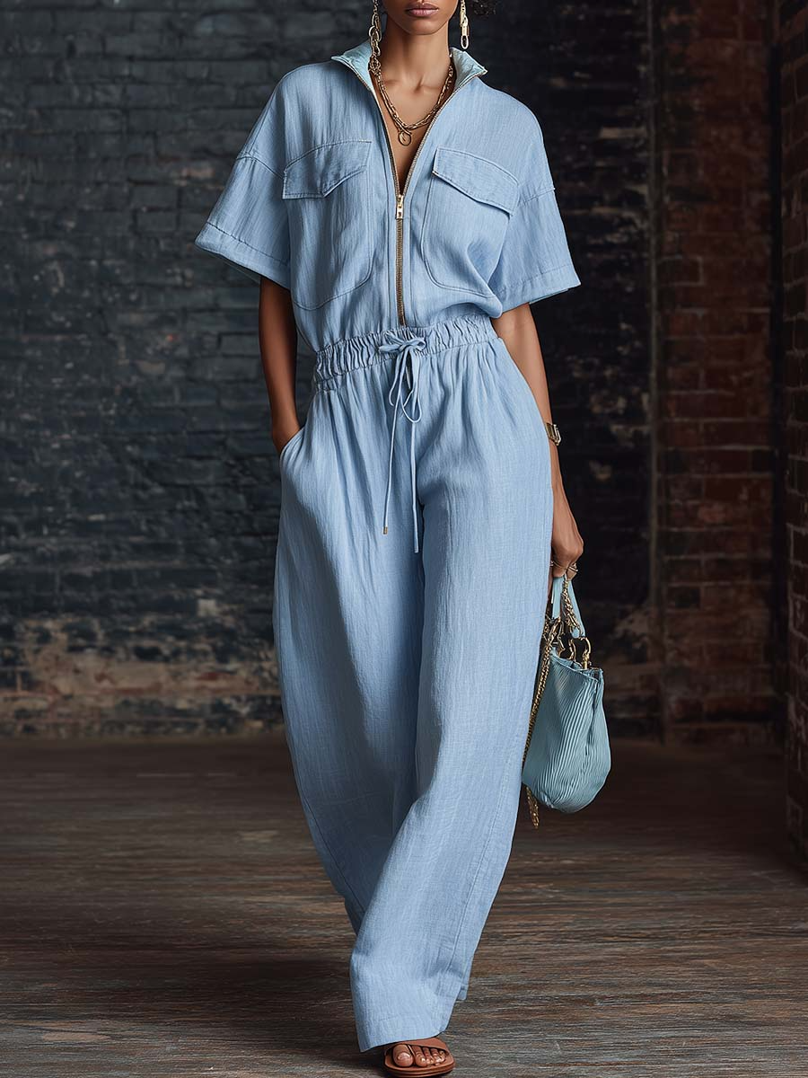 Drawstring Waist Jumpsuit - Comfortable For Everyday Wear