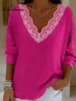 Retro Lace-trimmed V-neck Sweater Top