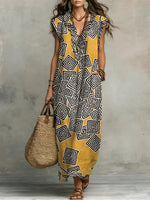Women's Geometric Print Ruffled Sleeveless Dress