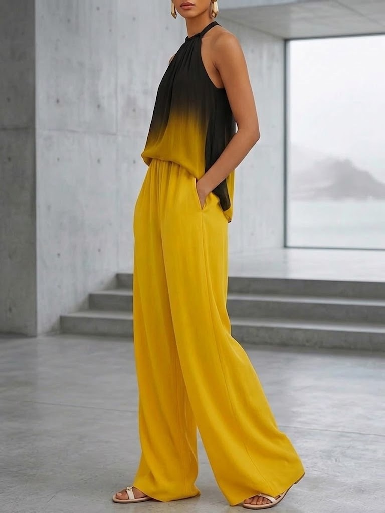 Women's Gradient Halter Top And Wide-leg Pants Set