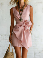 Women's Bowknot Decoration Solid-color Sleeveless Dress
