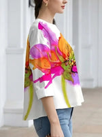 Women's Casual Watercolor Floral Print Top