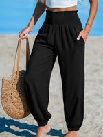 Women's Solid-color Casual Tapered Pants With Elastic Waist