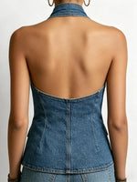 Stylish Casual Halter-neck Denim Top