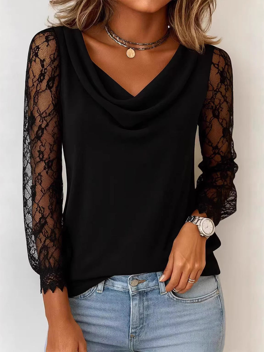 Women's Lace-trimmed Turtleneck Top