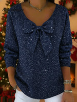 Christmas Sparkly V-neck Bow Sweater