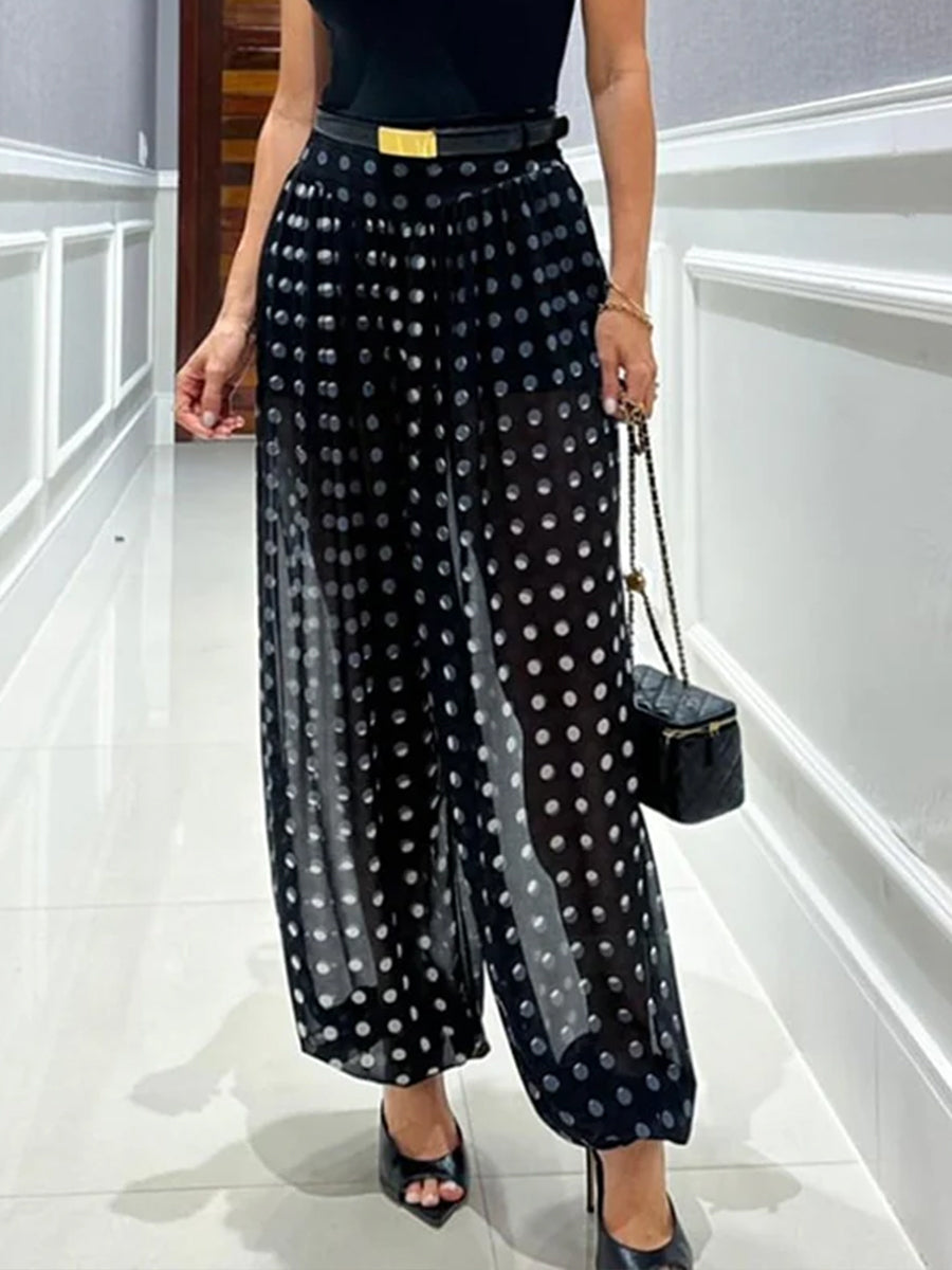 Stylish Polka-dot Sheer Harem Pants With Lining