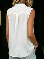 Women's Pockets Lapel Sleeveless Simple Loose-fit Shirt