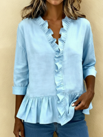 Casual And Elegant Ruffled Collar Cotton Shirt