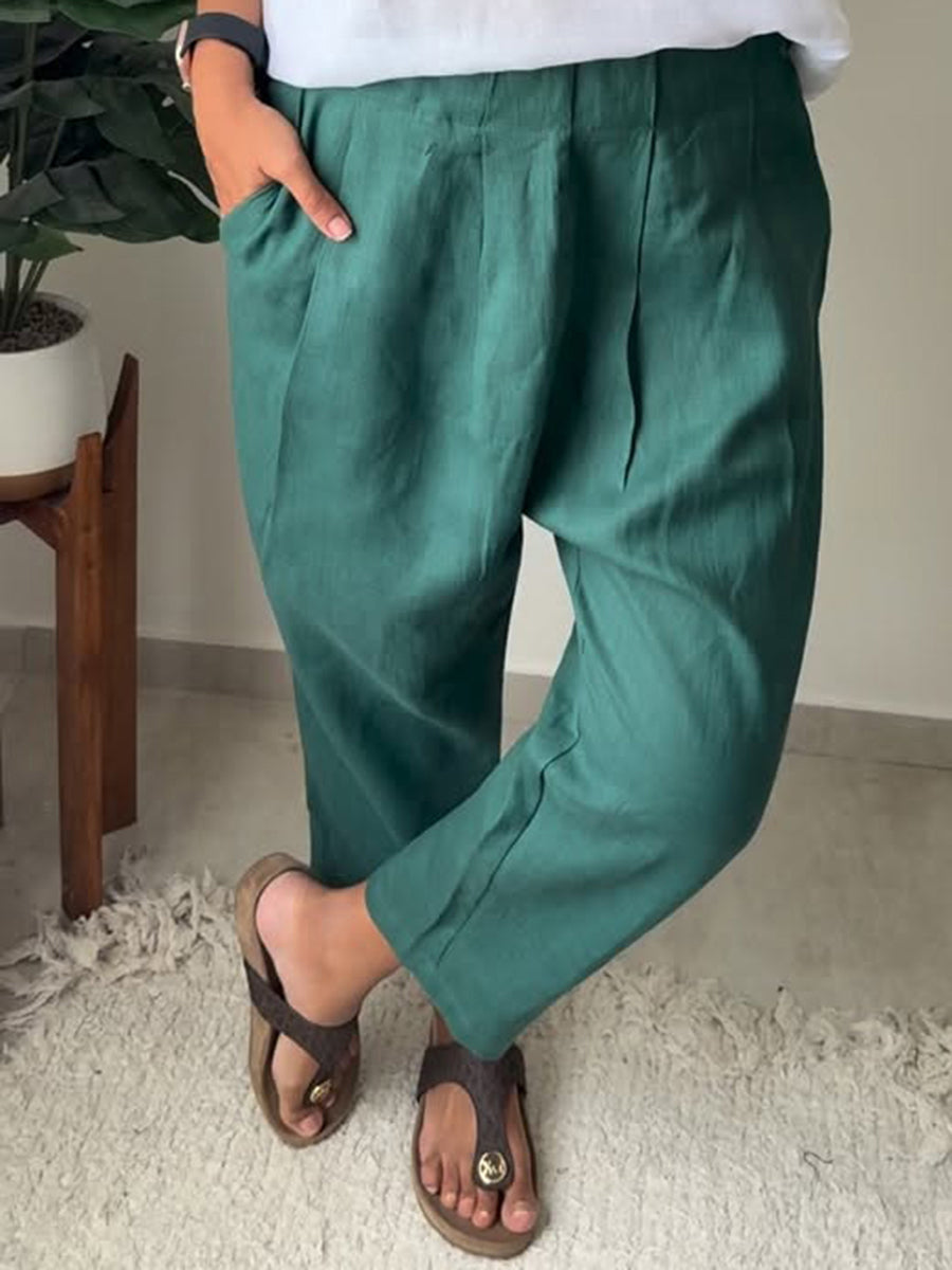 Casual Outing Button Details Linen Pants