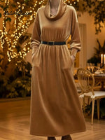 Women's Retro Cowl Collar Velvet Loose Dress