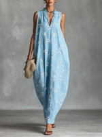 Women's V-neck Sleeveless Casual Loose Cotton Linen Dress