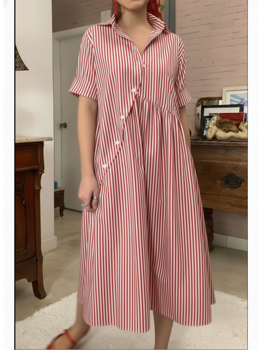 Casual Striped Cotton Shirt Dress