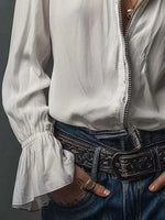 Women's Solid Color Ruffled Art Casual Long Sleeve Cotton Shirt