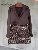 Women's Christmas Satin Shirt And Sequined Skirt Two-piece Set