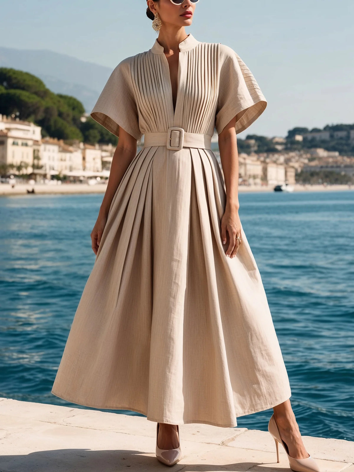 Women's Elegant Pleated Casual Maxi Dress
