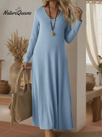 Cozy Basic Casual V-neck Solid Color Knit Dress