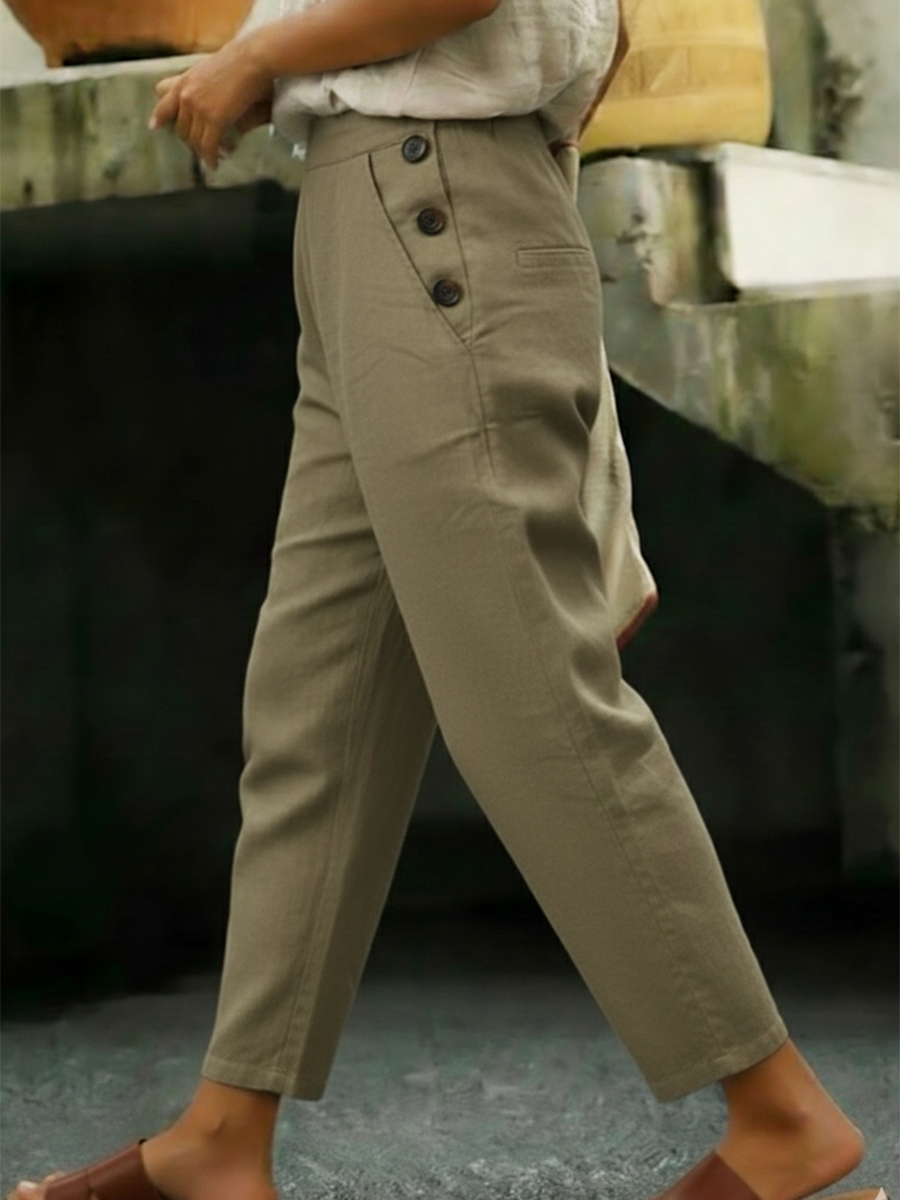 Casual Outing Button Details Linen Pants
