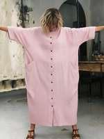 Casual Batwing Sleeve Cotton And Linen Dress