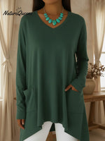 Women's Casual Loose V-neck Irregular Hem Pullover