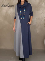 Retro Cowl Collar Color Block Knit Dress