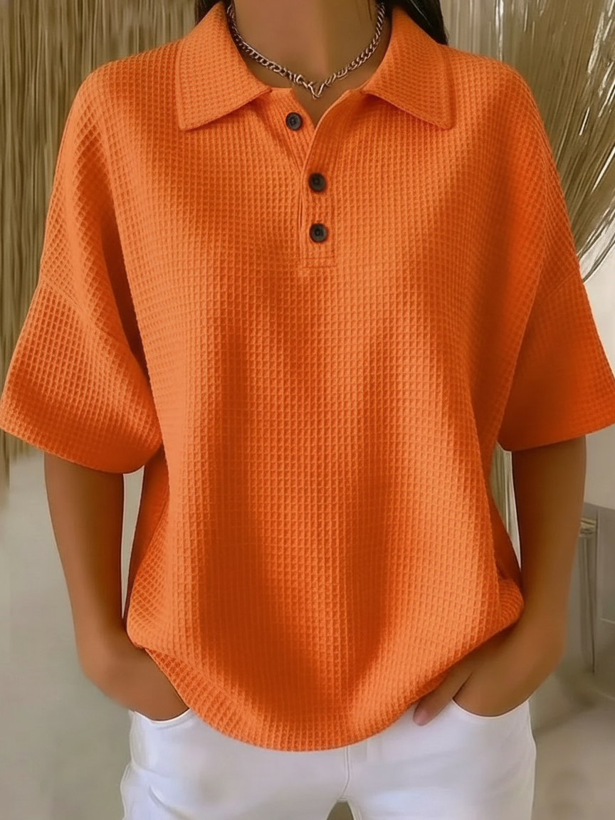Casual Cozy Polo Collar Waffle Shirt