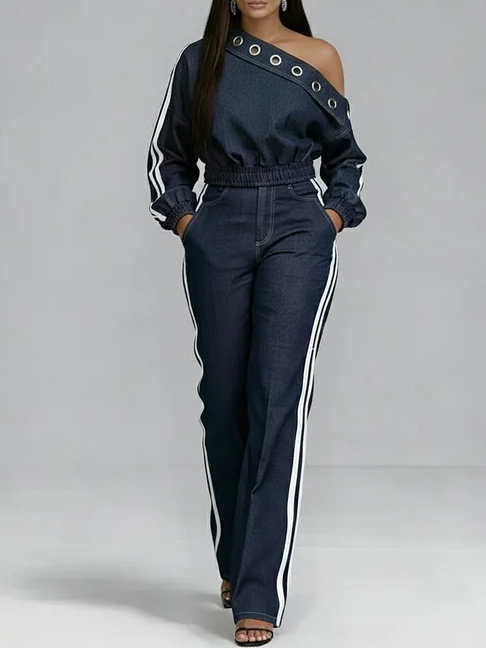 Casual And Cozy White-trimmed Straight-leg Jeans