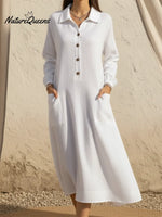 Women's Casual A-line Button Linen Shirt Dress