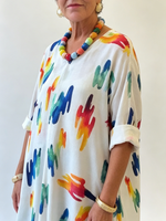 Rainbow Splatter Print V-neck Cotton Top