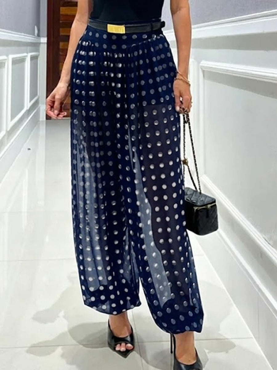 Stylish Polka-dot Sheer Harem Pants With Lining