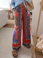 Pantalones de mujer con estampado estilo hippie y cintura elástica