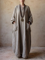 Vestido sencillo de estilo bohemio, holgado, de algodón y lino para mujer.
