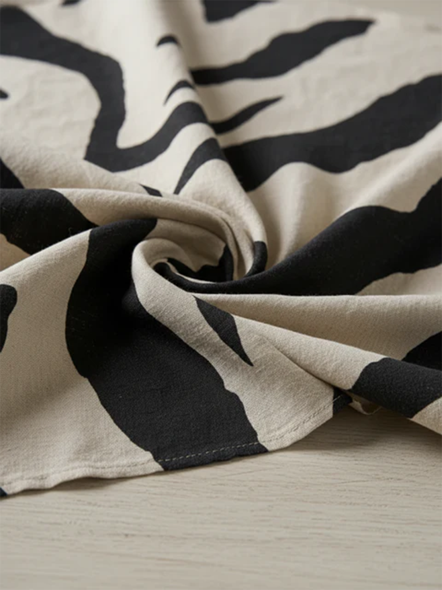 Artistic Zebra-print Cotton-linen Dress