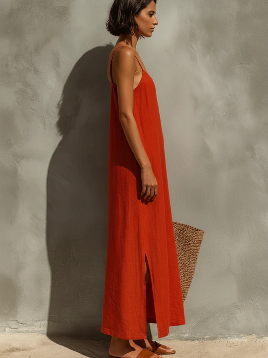 Minimalist And Elegant Solid-color Cotton-linen Slip Dress