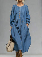 Women's Round Neck Long-sleeved Casual Loose Denim Dress