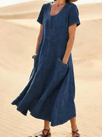 Women's Round Neck Short-sleeved Casual Loose Denim Dress