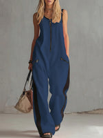 Women's Round Neck Sleeveless Casual Loose-fitting Cotton Wide-leg Jumpsuit