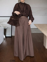 Women's Polka Dot Print Stand-collar Long-sleeve Loose Chiffon Top & High-waisted Wide-leg Pants Set