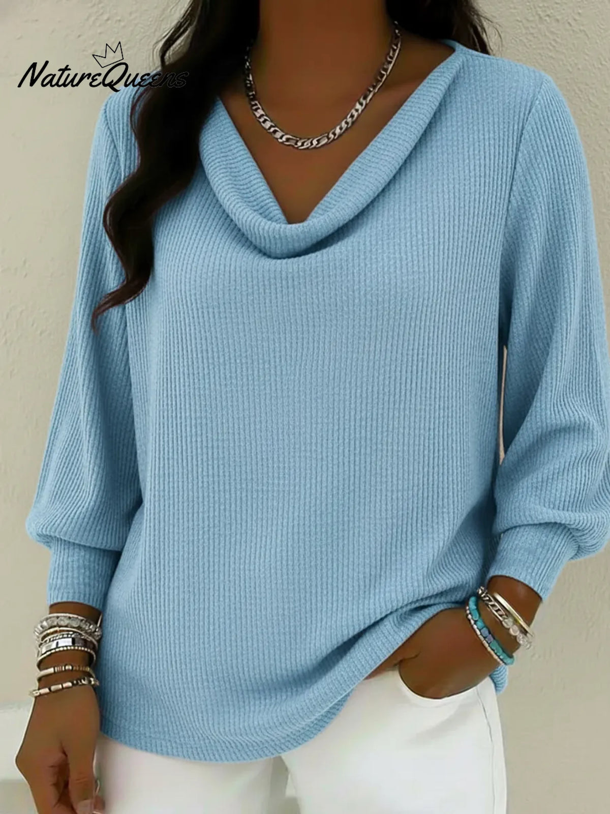 Cozy Vintage Cowl Neck Lantern Sleeve Pullover