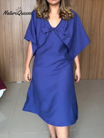 Women's Solid Color V-neck Short-sleeve Casual Loose Cotton Dress