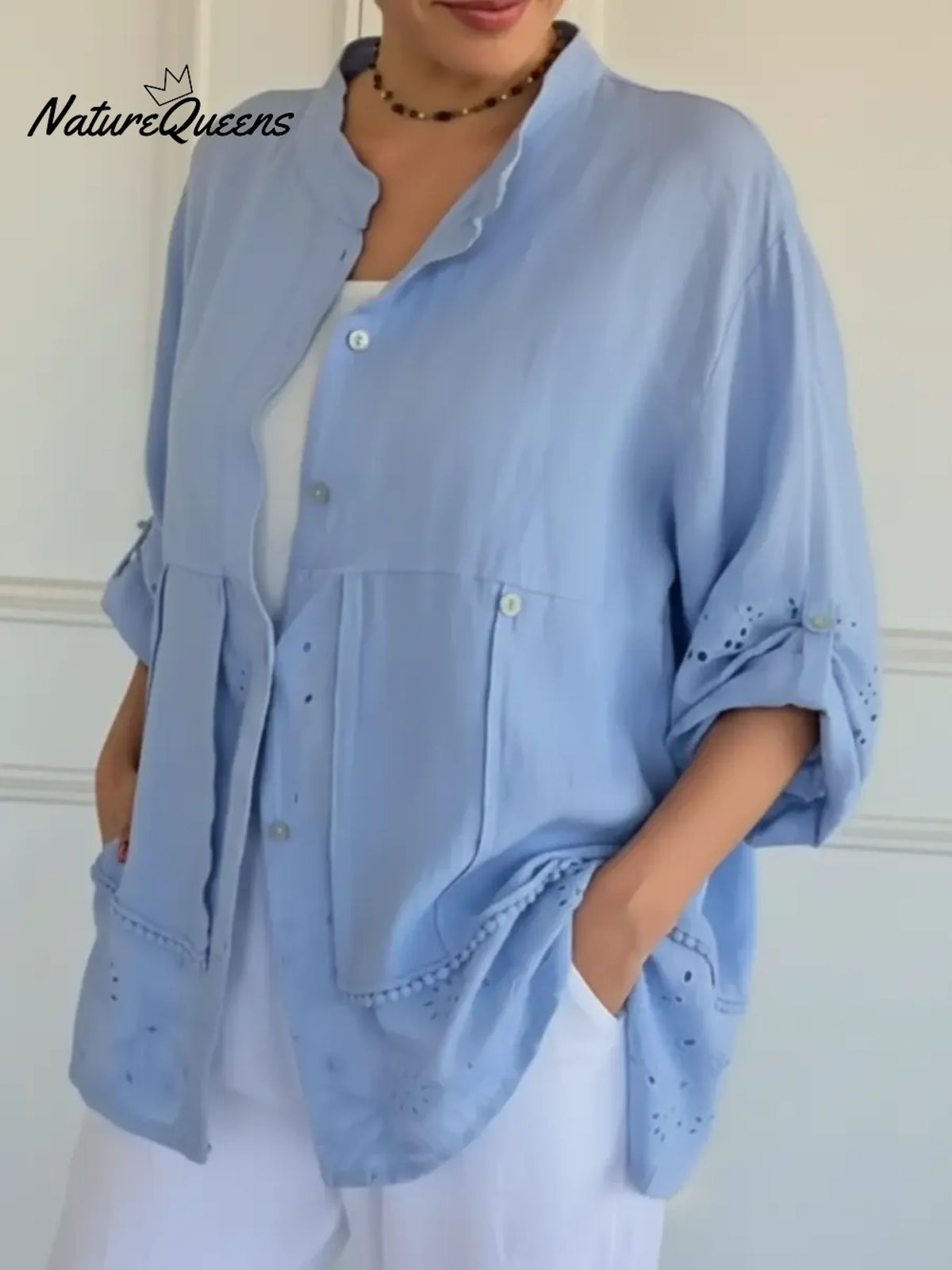 Women's Lace-paneled Cotton And Linen Shirt