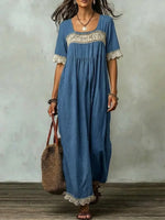 Women's Retro Ethnic Floral Art Casual Stylish Cotton Linen Dress