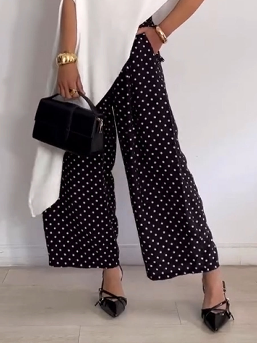 Stylish Casual Polka-dot Linen And Cotton Trousers
