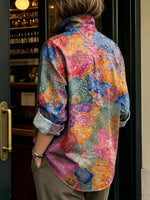 Women's Artistic Floral Print Metal-button Shirt
