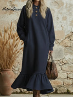 Retro Romantic Peter Pan Collar Button-down Ruffle Hem Dress