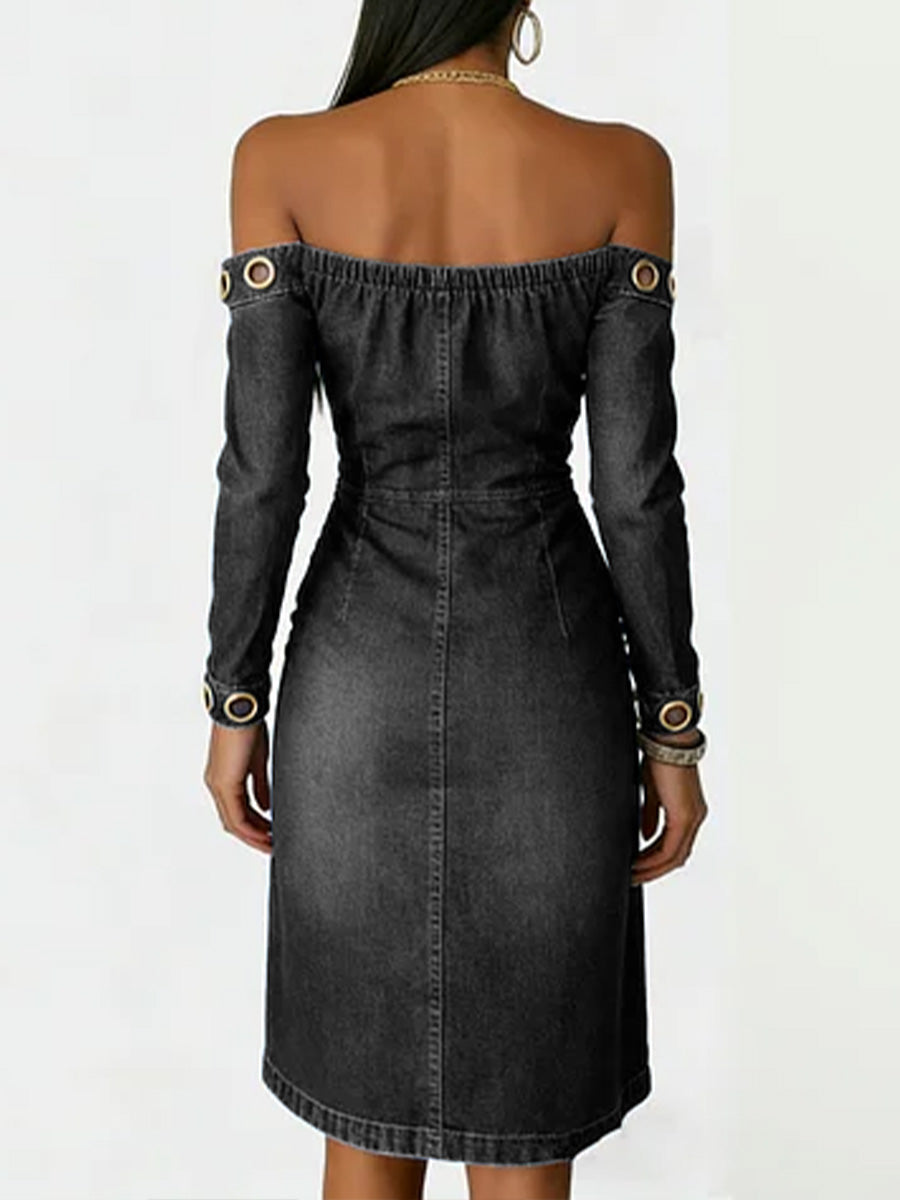 Women's Strapless Long-sleeved Casual Slim-fit Denim Dress
