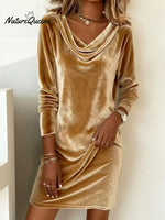 Women's velvet draped neck dress