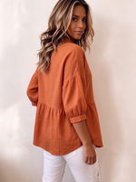 Casual Loose-fit Cotton-linen Blouse With Lantern Sleeves