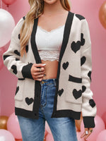 Women's Heart-patterned Print V-neck Long-sleeved Casual Loose-fitting Knitted Cardigan